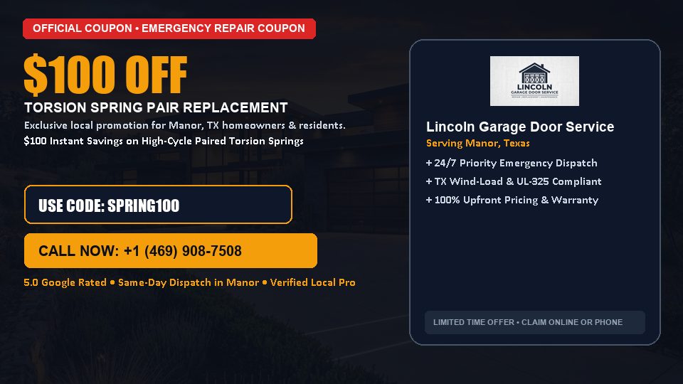 Lincoln Garage Door Service $100 OFF Dual Torsion Spring Replacement in Manor, TX